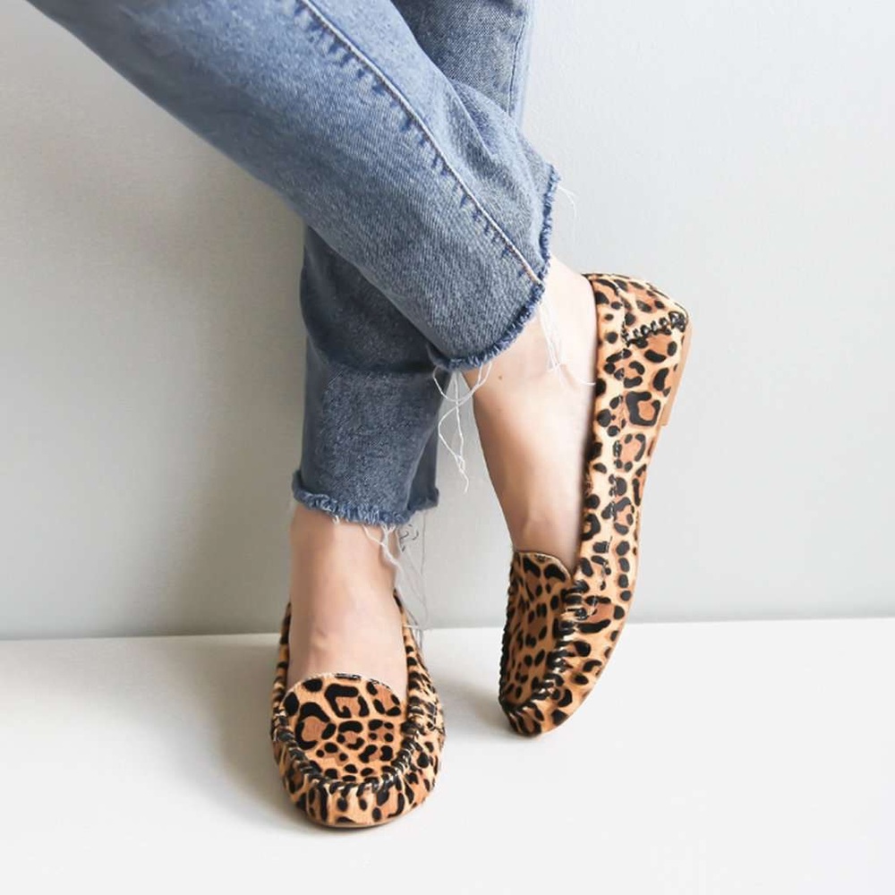 Jack Rogers Millie Haircalf Leopard Print Moccasins Loafers Animal Print